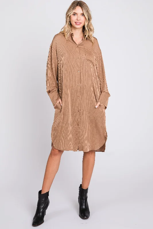 Anniversary Dresses for Special -Mocha Striped Shirt Dress