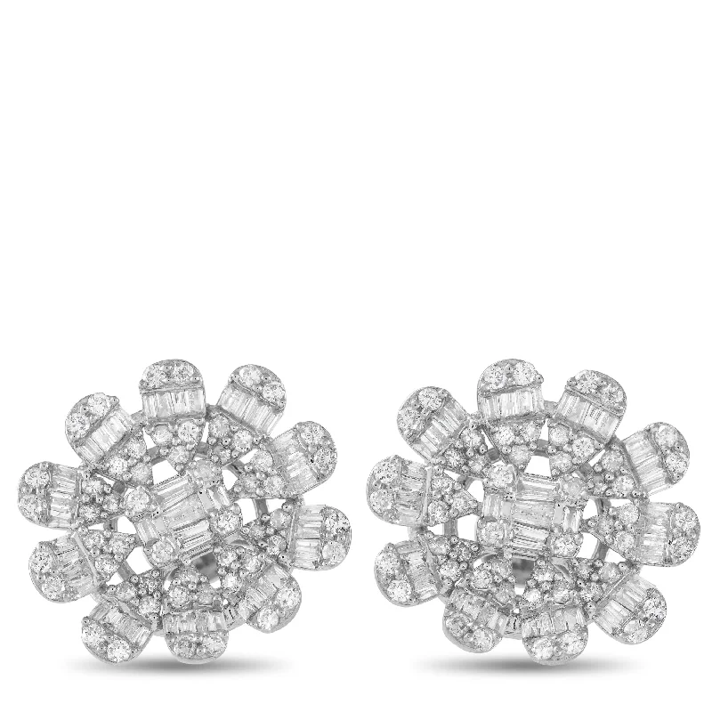 Drop Earrings for Formal Attire -White Gold 1.50ct Diamond Flower Earrings ER28991-W