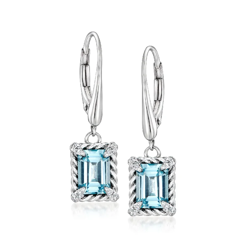 Long Drop Earrings for Dramatic -Ross-Simons Sky Blue Topaz Drop Earrings With White Topaz in Sterling Silver