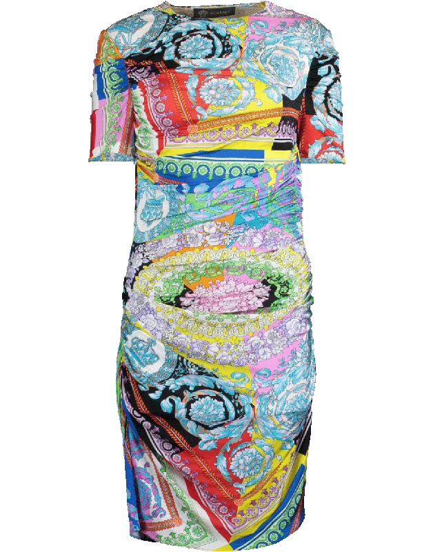 Belted Dresses for Shaping -Ruched Jersey Print Dress