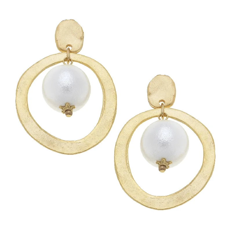 Lightweight Drop Earrings for All Day -Susan Shaw Gold Hoop with Cotton Pearl Earrings