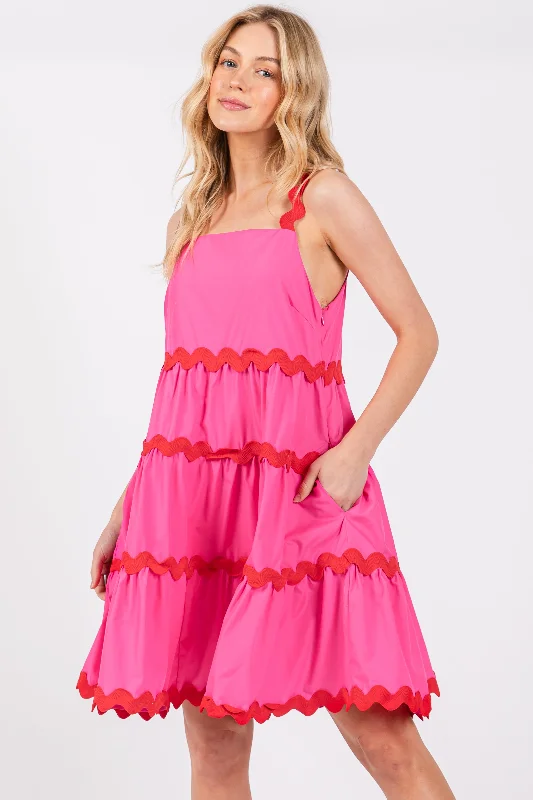 Capri Dresses for Playful -Fuchsia Contrast Trim Tiered Dress