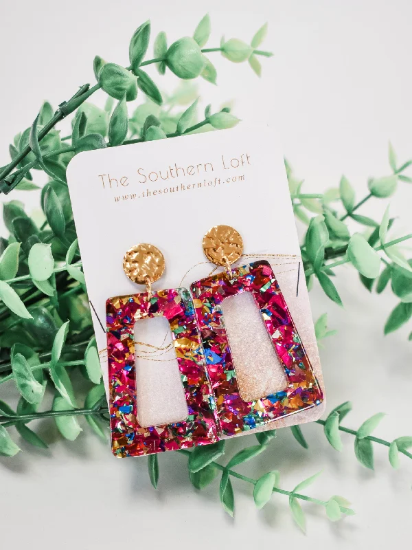 Push Back Drop Earrings for Convenience -Avery Confetti Drop Earrings