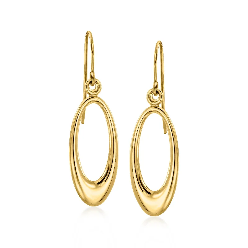 Drop Earrings with Floral Motifs -Canaria 10kt Yellow Gold Oval Drop Earrings