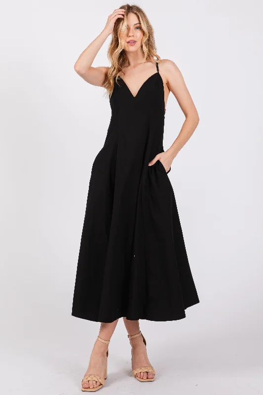 Wrap Dresses for Adjustable -Black V-Neck Maxi Dress