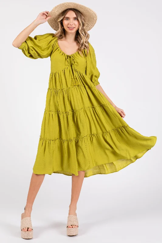 Office Dresses for Business -Lime Tiered Midi Dress