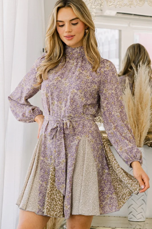 Vintage Dresses for Nostalgia -Lavender Mock Neck Mini Dress