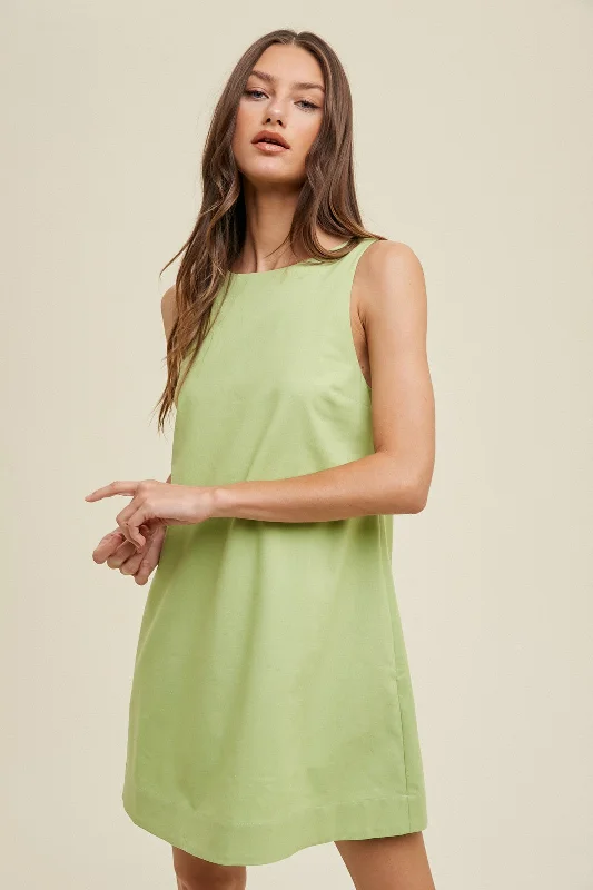 Yellow Dresses for Bright -Lime Cotton Linen A-Line Mini Dress