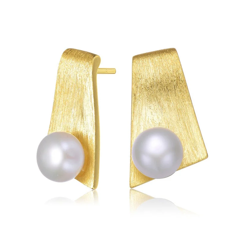 Drop Earrings for Festival Style -Ga Sterling Silver Gold Plated With Freshwater Round Pearl Unique Earrings