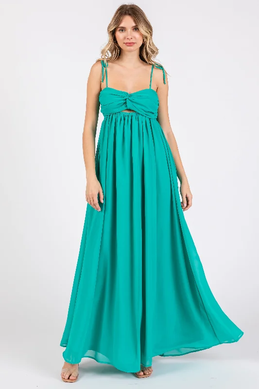 A-line Dresses for Flattering -Jade Chiffon Sleeveless Cutout Front Maxi Dress