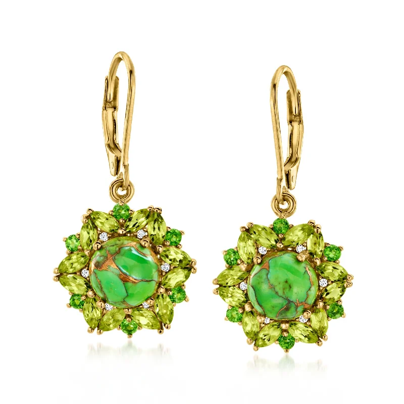 Rhinestone Drop Earrings for Sparkle -Ross-Simons Green Turquoise and Multi-Gemstone Drop Earrings in 18kt Gold Over Sterling