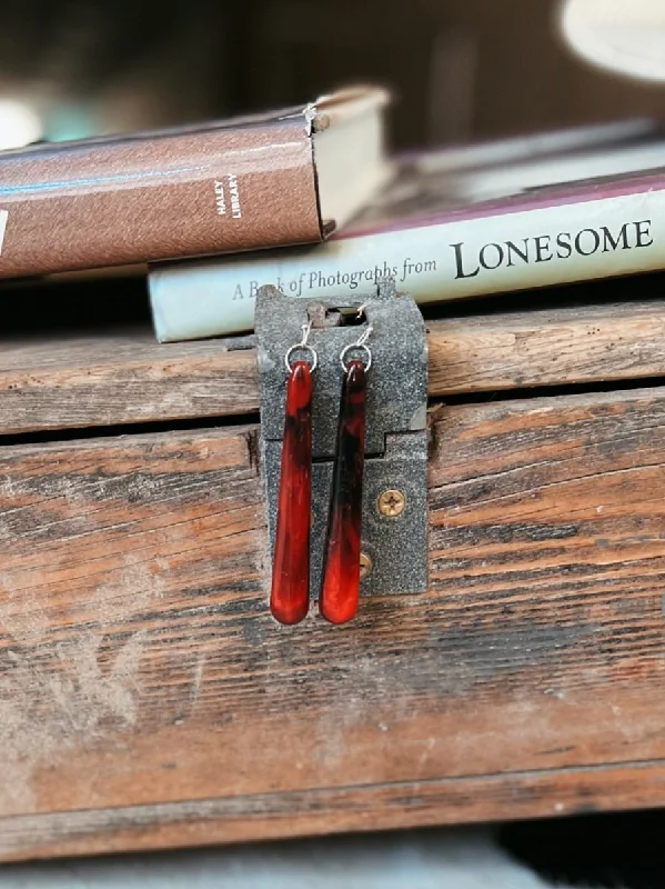 Drop Earrings for Shopping Trip -Skinny Red Dangle Earrings