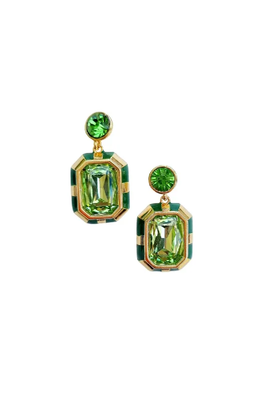 Clip On Drop Earrings for Non Pierced -Aura Green Glass Earrings