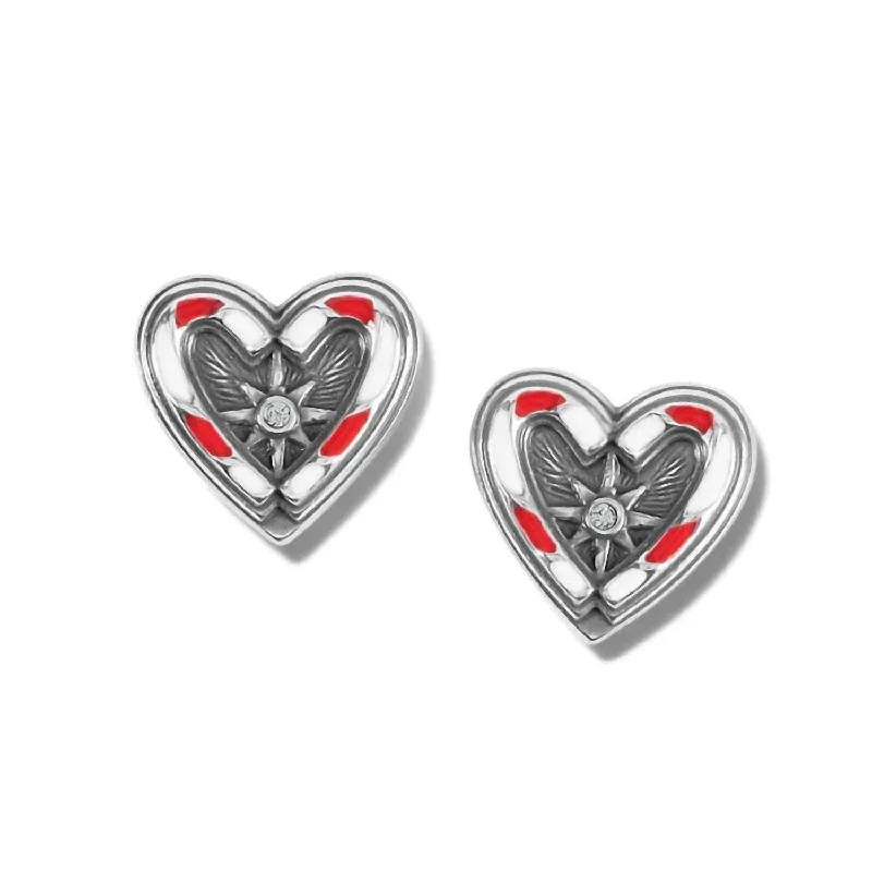 Heavy Duty Drop Earrings for Durability -Women's Candy Cane Sweetheart Post Earrings In Silver-Multi