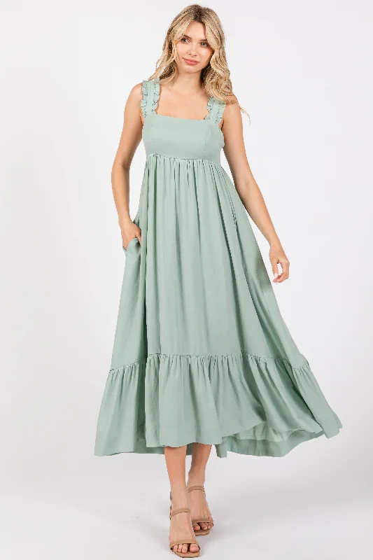 Vintage Dresses for Nostalgia -Light Olive Pinafore Cutout Midi Dress