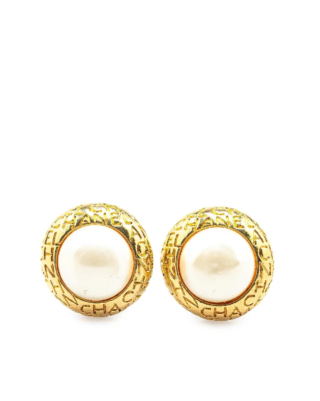 Hippie Drop Earrings with Beads -Gold Plated Faux Pearl Logo Clip-On Earrings