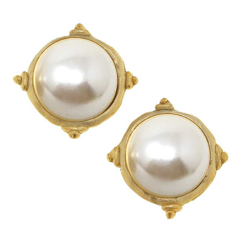 Drop Earrings for Work Attire -Susan Shaw Handcast Pearl Cab Post Earrings