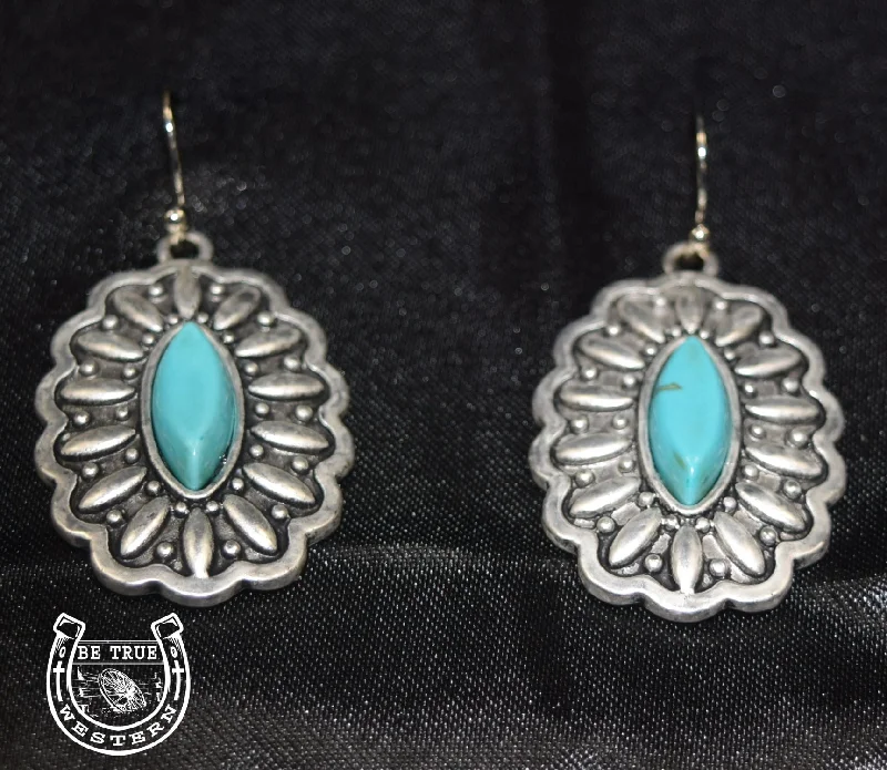 Heart Shaped Drop Earrings for Love -The Turquoise Oval Concho Earrings