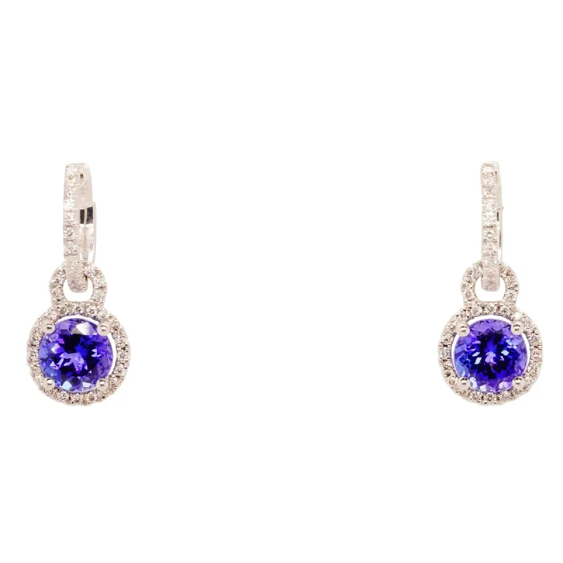 Square Drop Earrings for Modern -18K White Gold Tanzanite With Diamond Halo Drop Earrings