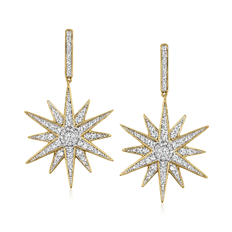 Drop Earrings for Graduation Day -Ross-Simons Diamond Starburst Drop Earrings in 18kt Gold Over Sterling