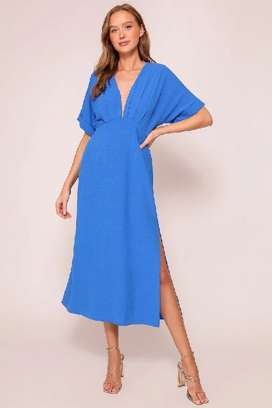 Retro Dresses for Throwback -Blue Airy Midi Dress