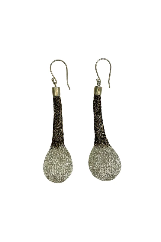 Drop Earrings for Engagement Party -Exclamation Antique & Silver Hand Crochet Mesh Earrings