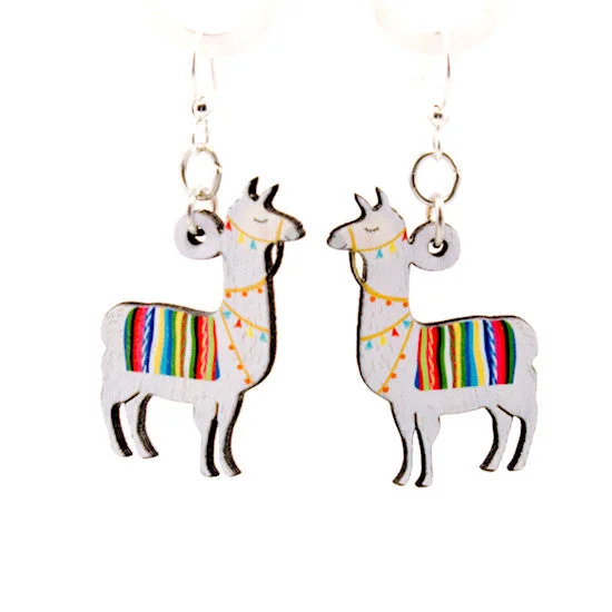 Screw Back Drop Earrings for Security -Green Tree Llama Earrings #1612