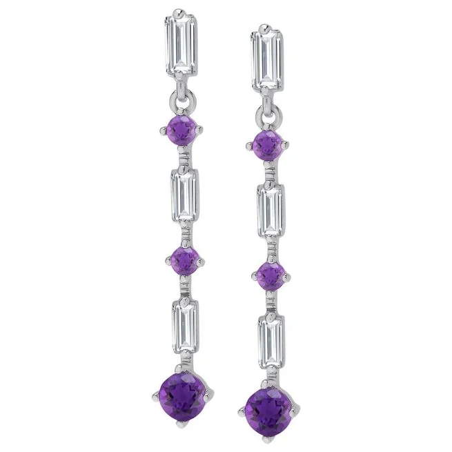 Hypoallergenic Drop Earrings for Sensitive -Victoria Townsend .925 Sterling Silver Amethyst & Lab White Sapphire Drop Earrings - Purple