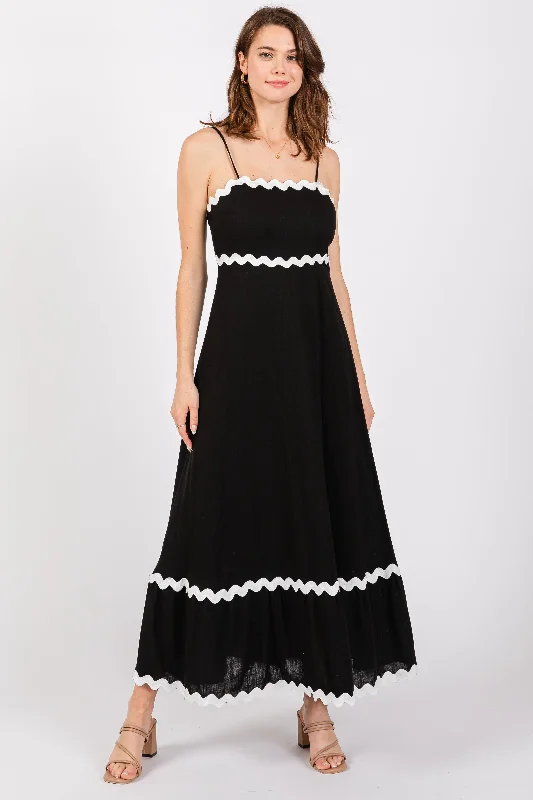 Punk Dresses with Spikes -Black Ric Rac Trim Tiered Midi Dress