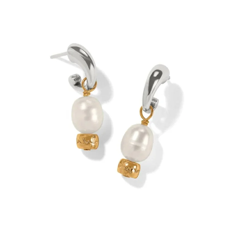 Nickel Free Drop Earrings for Safety -Women's Meridian Petite Pearl Two Tone Earrings In Silver-Pearl