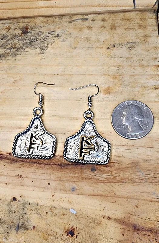 Drop Earrings with Animal Motifs -EARRINGS Cow Tag 1" by 1" Handmade (Ships in 4 to 8 Weeks)