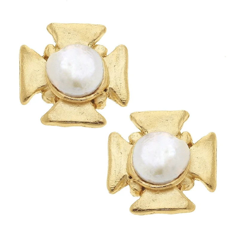 Drop Earrings with Filigree Work -Susan Shaw Maltese Cross Pearl Clip On Earrings