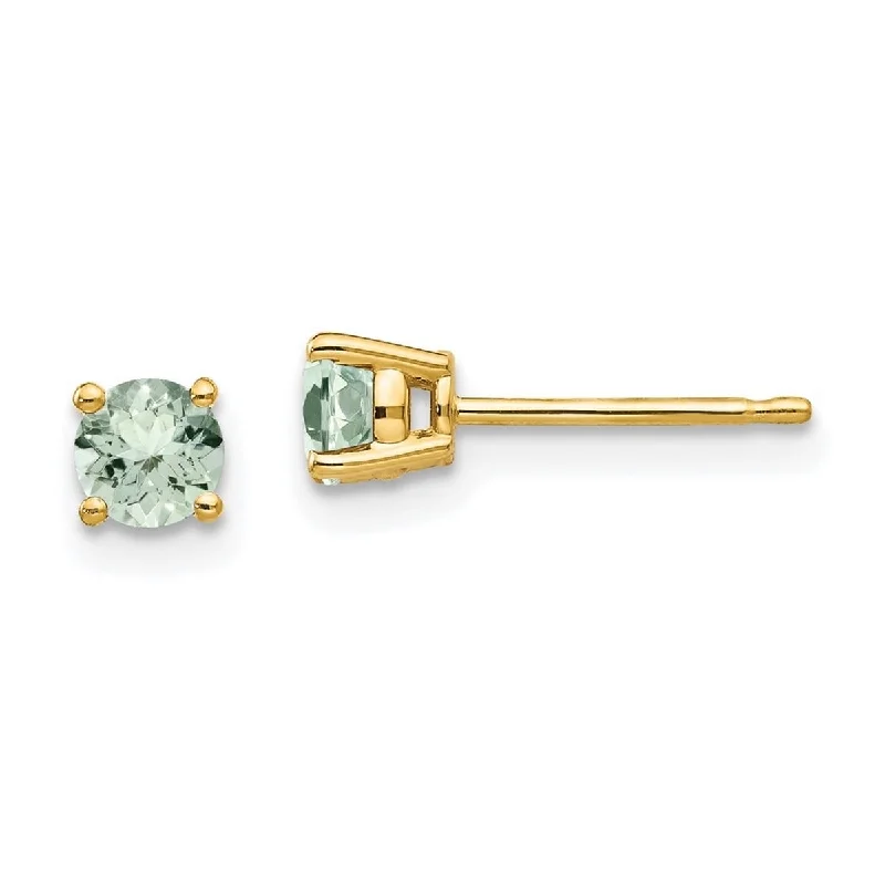 Indian Drop Earrings with Intricacy -Curata 14k Yellow Gold Polished Post 4mm Round Green Amethyst Earrings