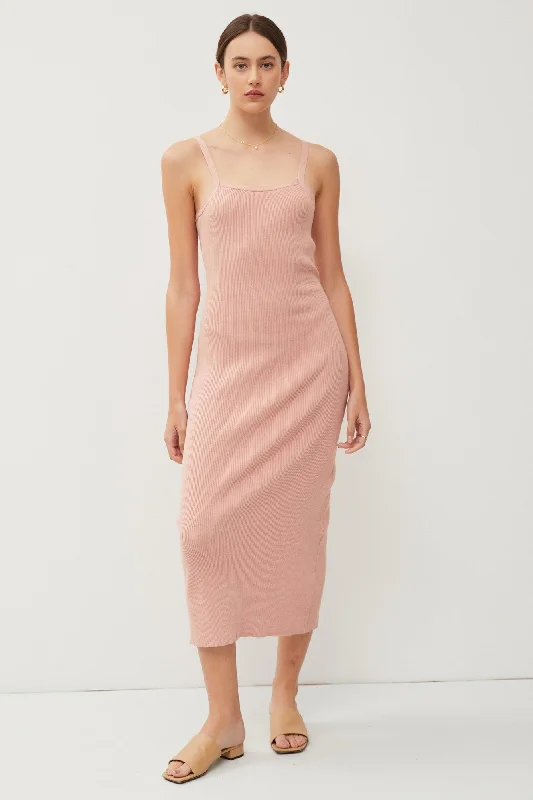 Fashionable Dresses for Style -Mauve Knit Open Tie Back Midi Dress