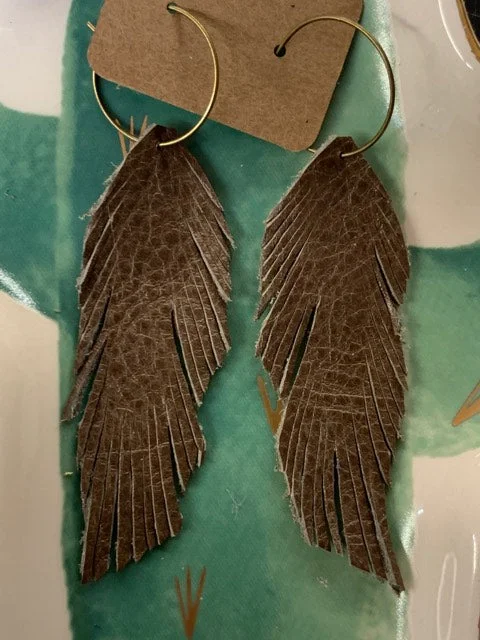 Drop Earrings for Yoga Session -Genuine Leather Feather Earrings-Dust Storm