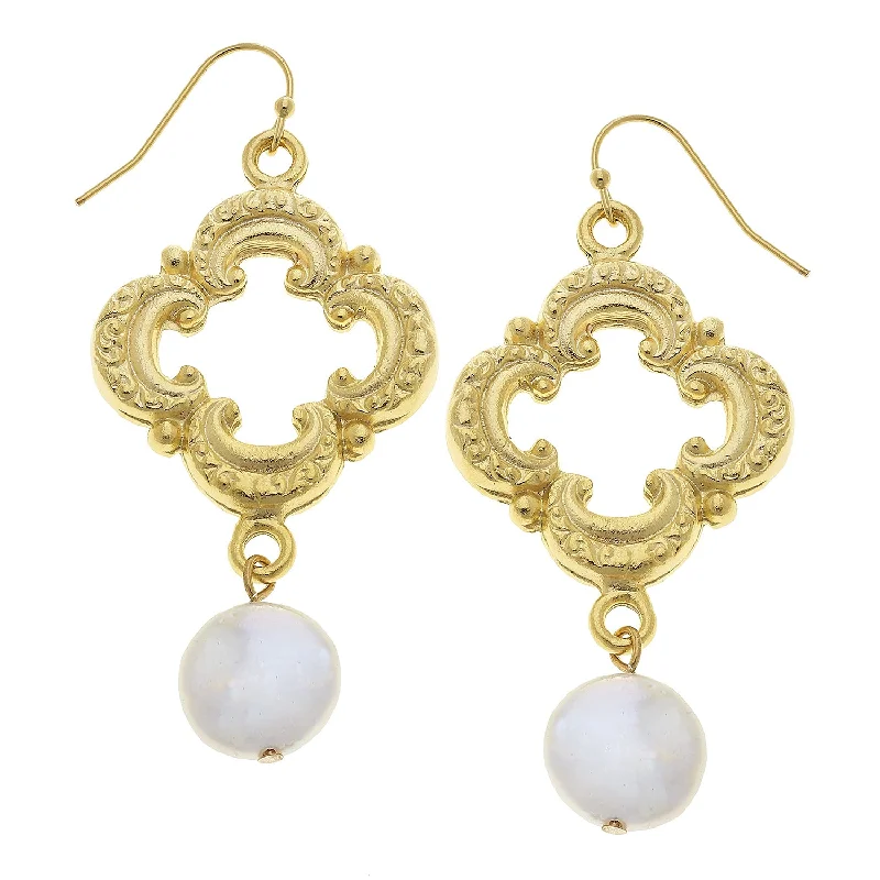 Drop Earrings with Knot Designs -Susan Shaw Ornate Pearl Drop Earrings