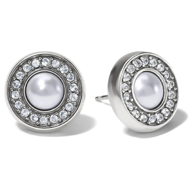 Crystal and Pearl Drop Earrings for Glamour -Women's Meridian Pearl Post Earrings In Silver-Pearl