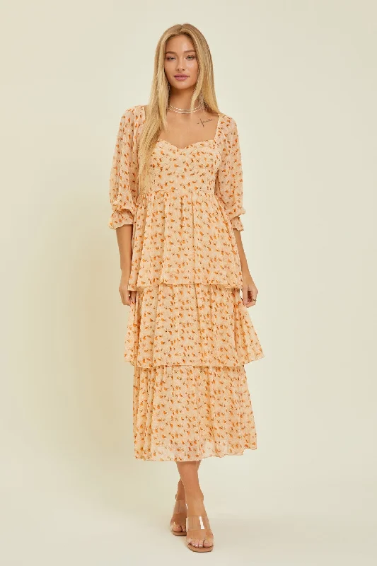 A-line Dresses for Flattering -Dusty Apricot Tiered Midi Dress