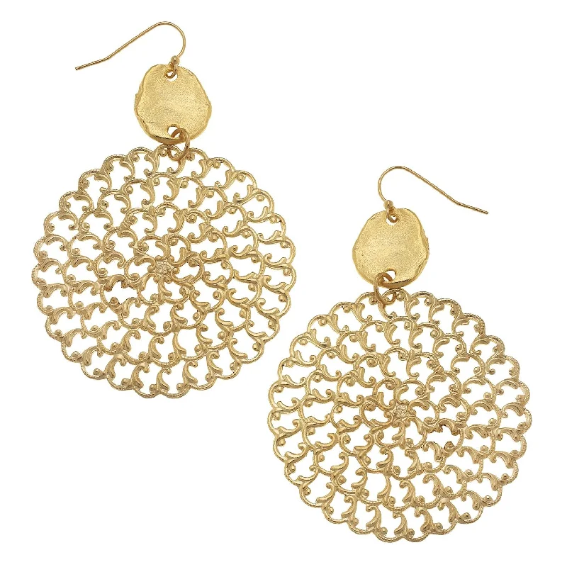 Drop Earrings with Debossed Designs -Susan Shaw Gold Filigree Earrings