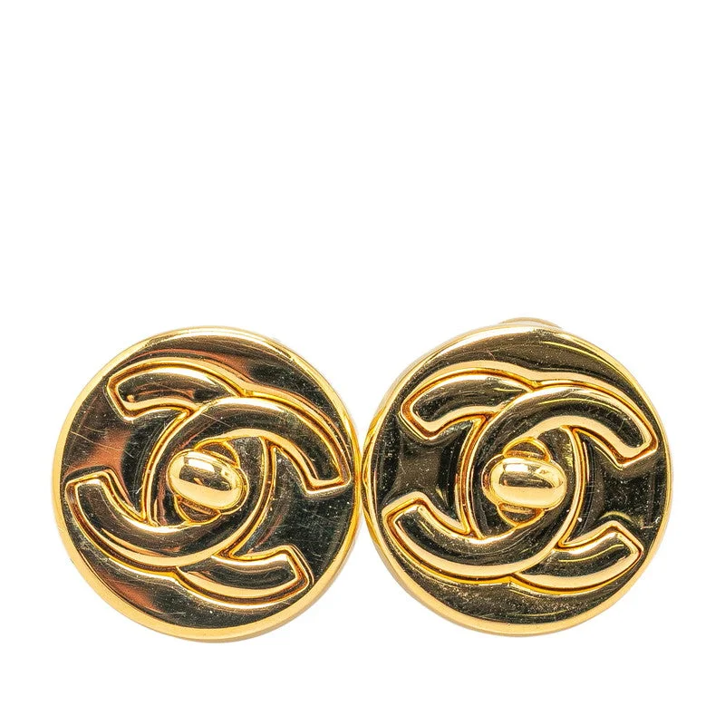 Large Drop Earrings for Statement -Chanel Vintage Coco Mark Turnlock Earrings Gold Plated