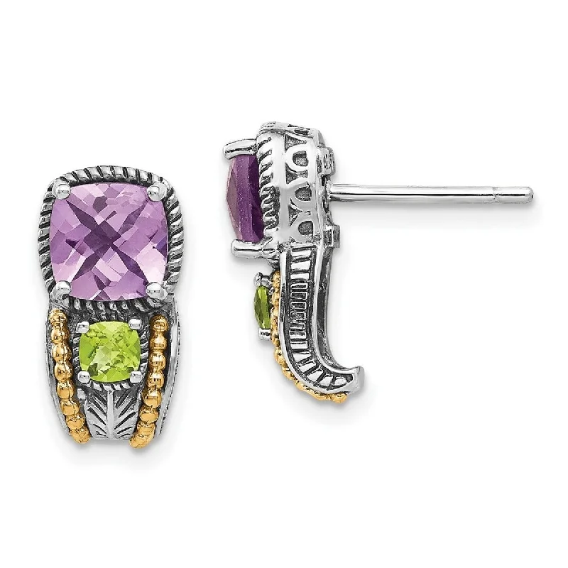 Silver Drop Earrings for Men -Curata 925 Sterling Silver With 14k 1.50Amethyst and .24Peridot Earrings 15x8mm