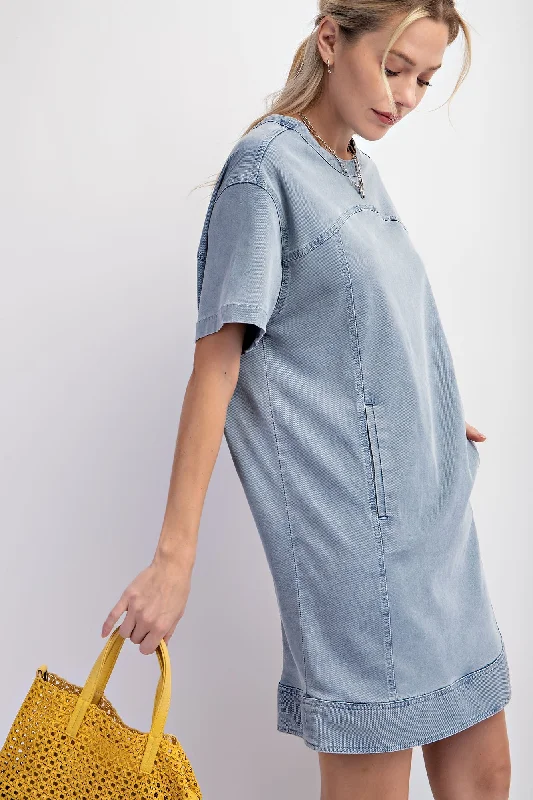 Solid Color Dresses for Simple -Washed Denim Tunic Dress