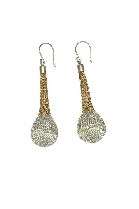 Drop Earrings for Bridesmaids Look -Exclamation Silver & Gold Hand Crochet Mesh Earrings