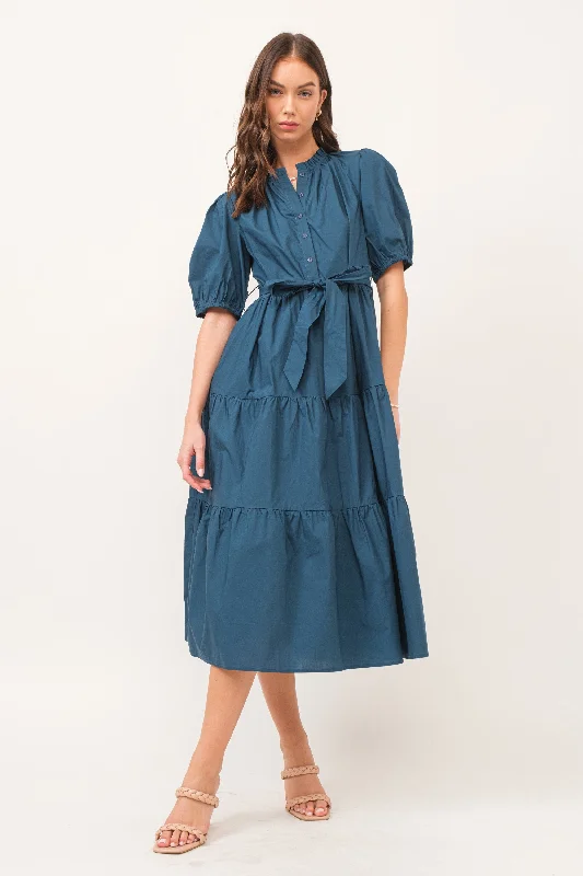 Wool Dresses for Warmth -Navy Sash Tie Maxi Dress