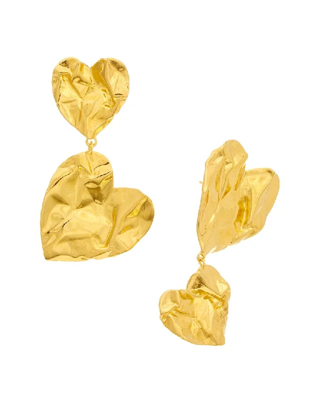 Crystal and Pearl Drop Earrings for Glamour -Oscar de la Renta 14K Crushed Heart Earrings