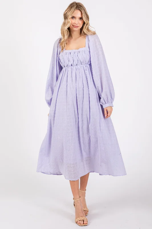 Blue Dresses for Classic -Lavender Criss Cross Front Square Neck Long Sleeve Midi Dress