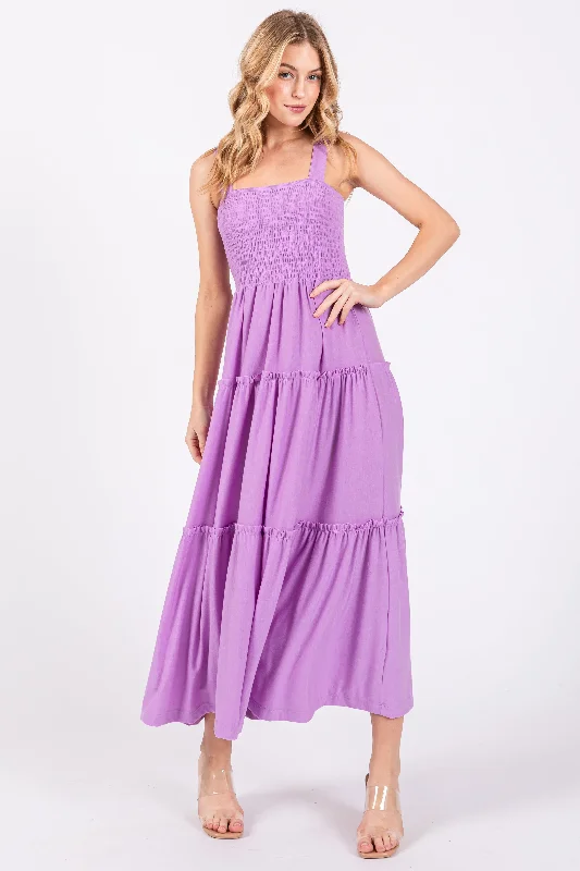 Cocktail Dresses for Party Time -Lavender Sleeveless Tiered Maxi Dress