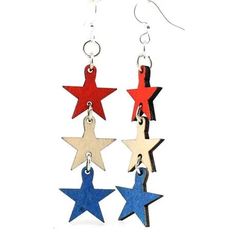 Waterproof Drop Earrings for Outdoor -Green Tree 4th of July Star Earrings #1145