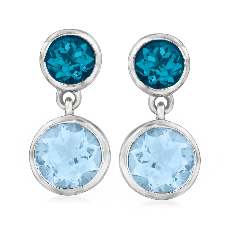 Drop Earrings for Anniversary -Ross-Simons London and Sky Blue Topaz Drop Earrings in Sterling Silver