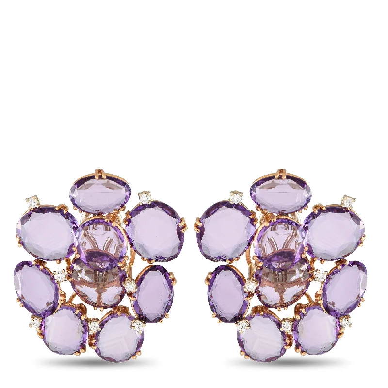 Star Shaped Drop Earrings for Charm -Casato Rose Gold 0.28ct Diamond and Amethyst Earrings 200533